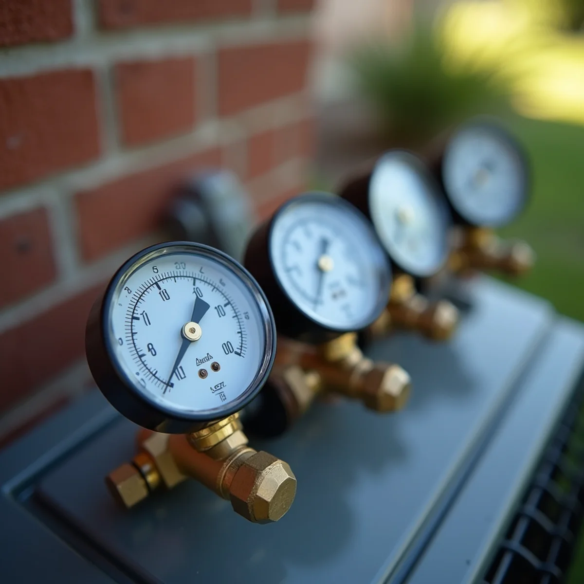 HVAC technician attaching digital manifold gauges to AC service valves