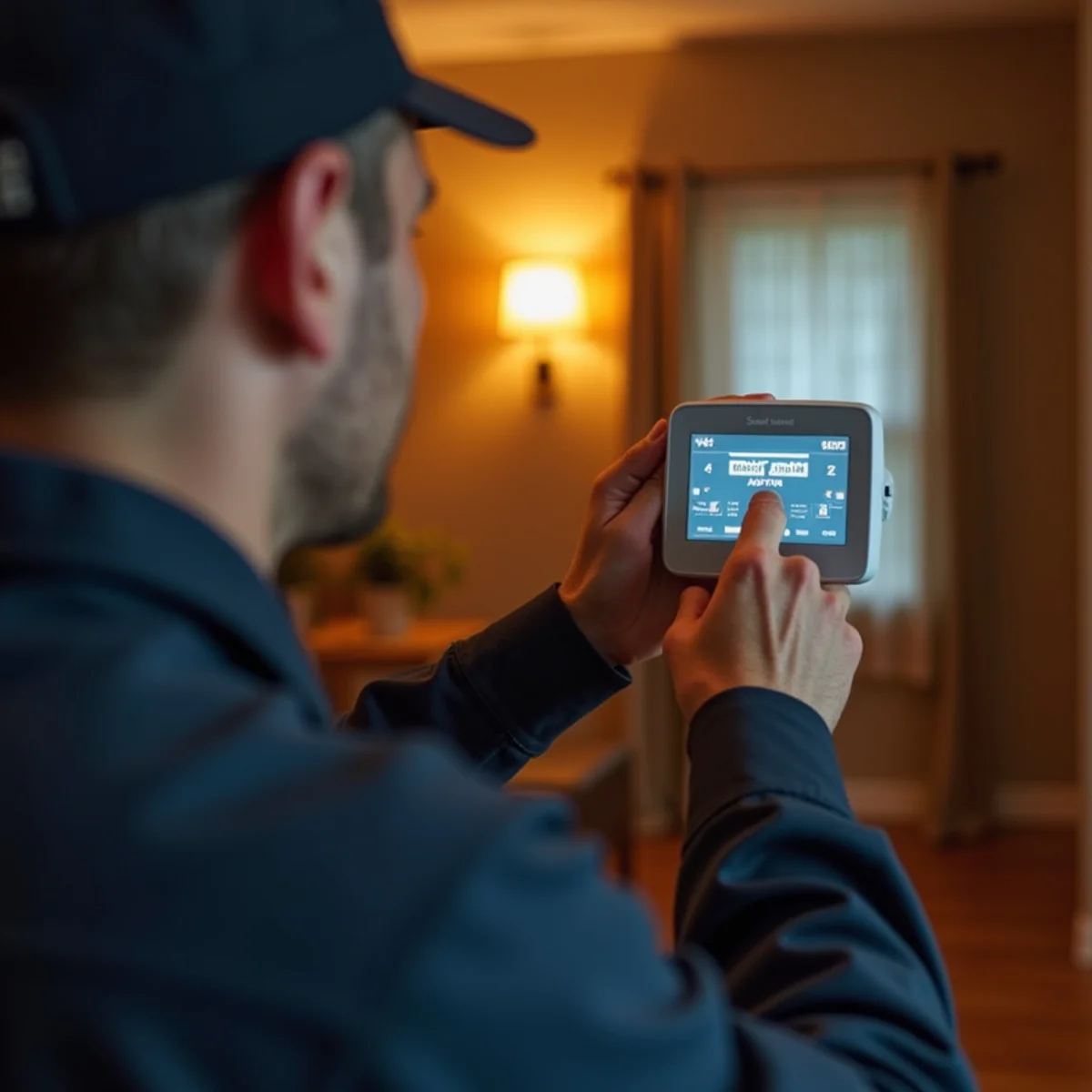 Digital thermostat showing auxiliary heat notification in North Carolina home