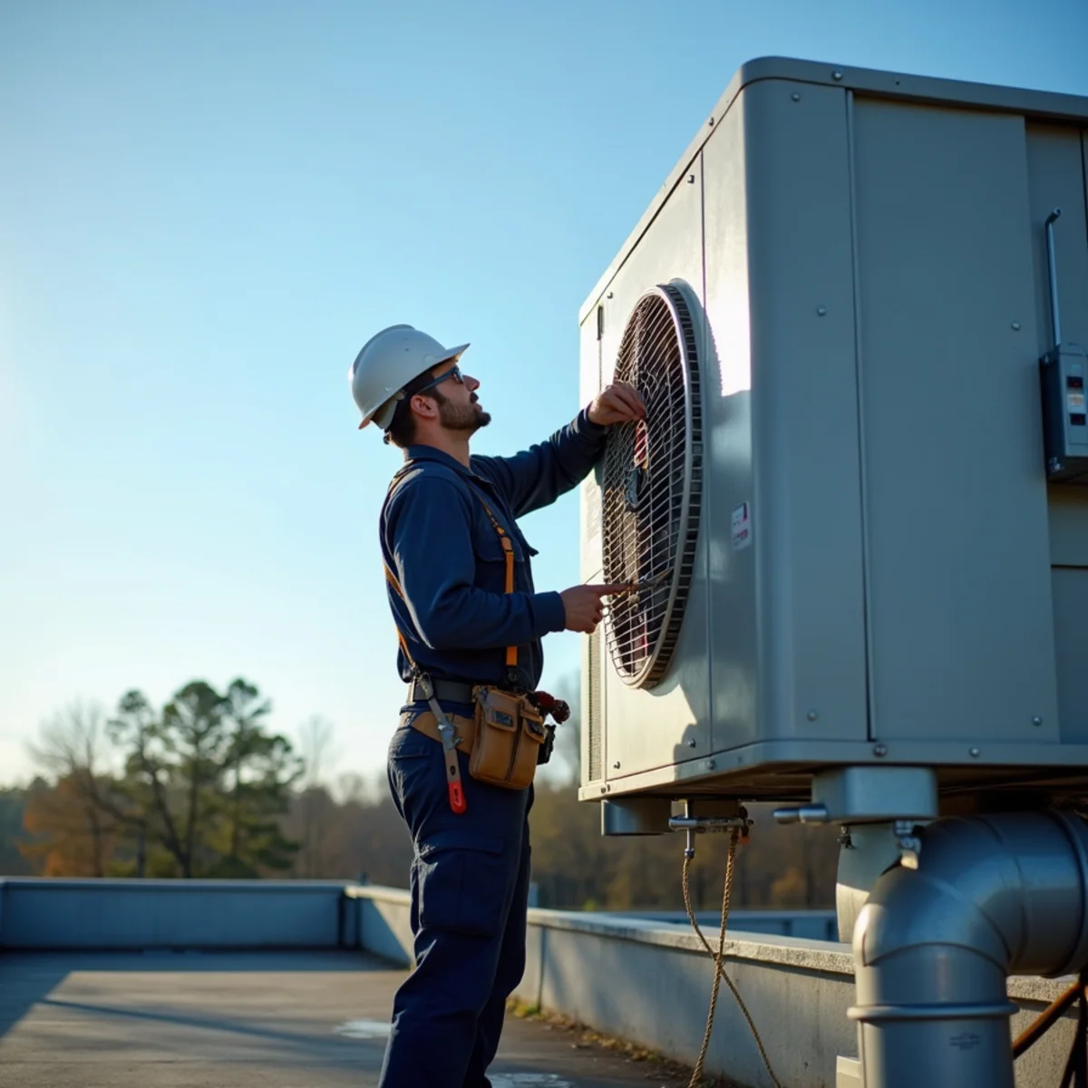 Commercial rooftop packaged HVAC units on business building in Dunn NC
