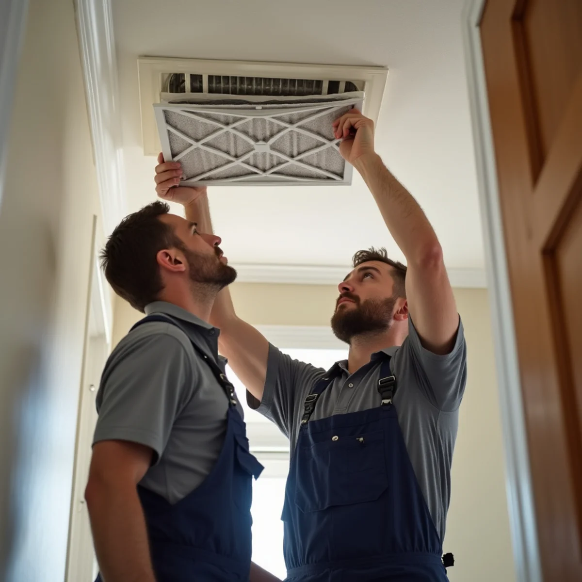 Low pressure garden hose nozzle rinsing thick yellow pine pollen from aluminum condenser fins